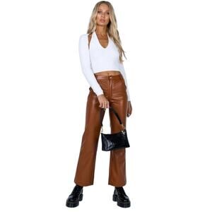 Princess Polly Ashlea Faux Leather Pants Brown Size 4